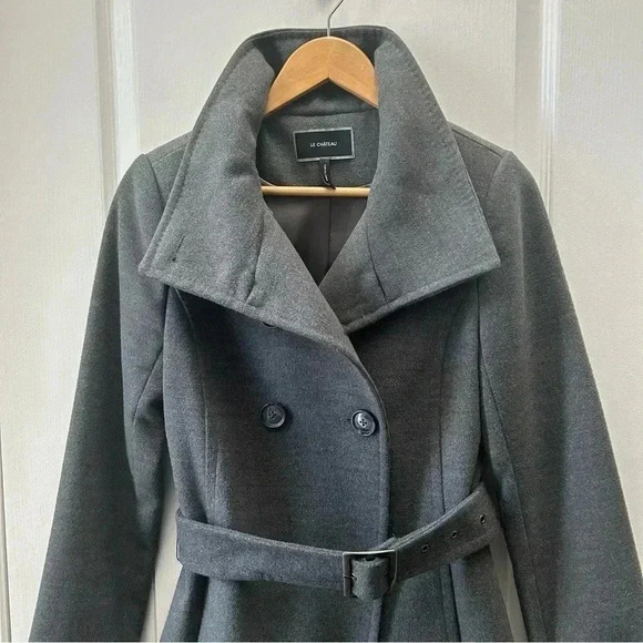 Le Chateau Pea Coat Double Breasted Belted Winter  Coat Charcoal Grey Size XS - Picture 8 of 15